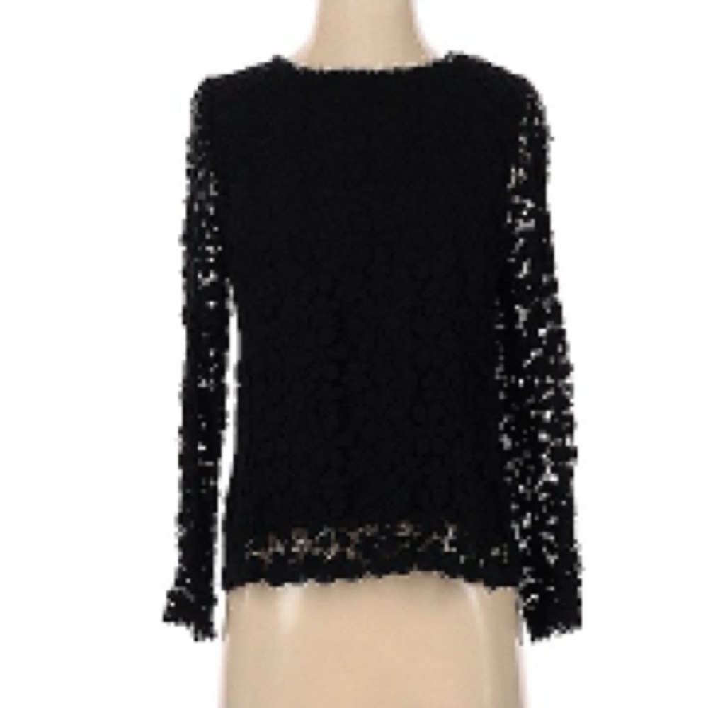 Audrey 3+1 Black Long Sleeved Embroidered Top with Semi Open Back